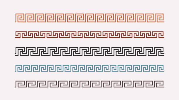 希腊钥匙饰品收藏。彩色曲线图案集。重复的几何meandros主题。希腊纹路设计。古代装饰边。向量装饰图片下载