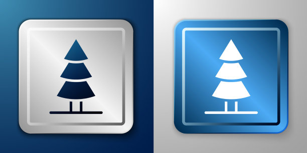 白色的圣诞树图标孤立在蓝色和图片下载