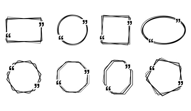 报价框框集。带引号的几何框架。文本黑线引用框模板。文本引用框孤立在白色背景上。图片下载