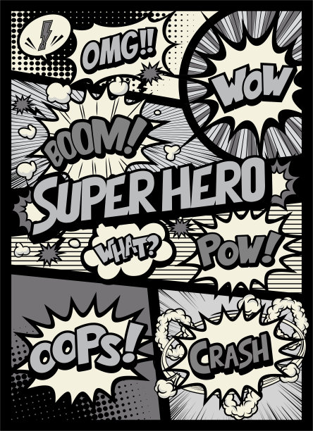 黑白流行艺术漫画书杂志，演讲泡泡，气球，盒子留言图片下载