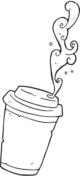 手绘黑白卡通拿出咖啡图片下载