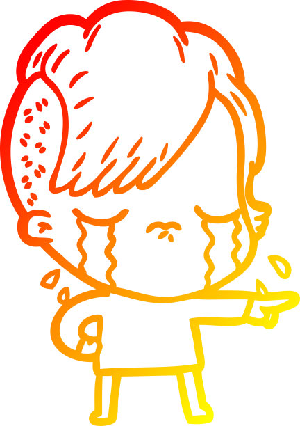 温暖的渐变线画一个卡通哭泣的女孩指责图片下载