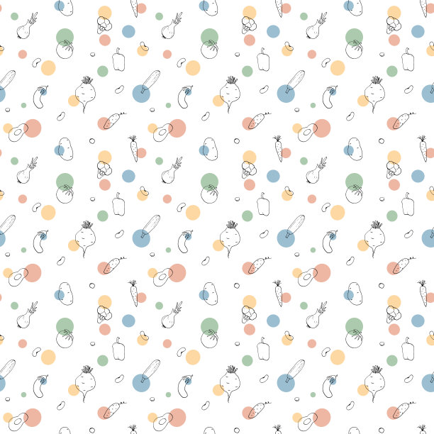 蔬菜花纹无缝。素食健康生物食品背景，素食有机生态产品辣椒，番茄，黄瓜，胡萝卜，土豆，鳄梨，豆类和豌豆。矢量图图片下载