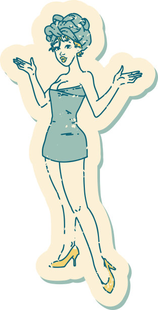 苦恼的贴纸纹身在传统风格的海报女孩在毛巾图片下载