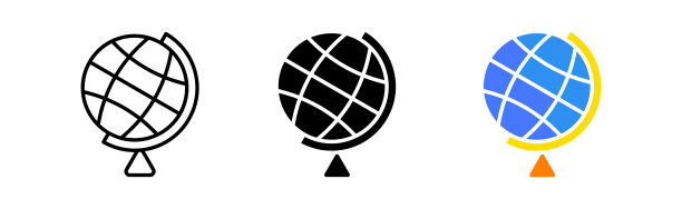 地球线图标。地图、地球仪、地理、目标、标记、地点、目标、性能、指定、路径、比赛。地理概念。矢量图标在直线，黑色和颜色风格在白色背景图片下载