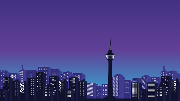 马来西亚双子塔上紫色天空的城市剪影图片下载