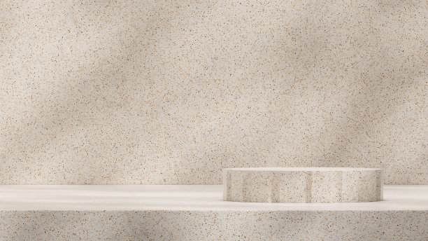 三维渲染模板模拟水磨石讲台在景观与水磨石墙背景图片下载