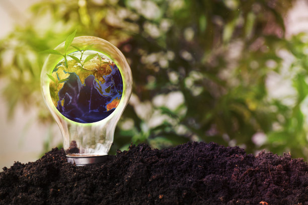 灯泡中的地球从土壤中生长，拯救世界，节能和环保的概念，这张照片的元素由美国宇航局提供图片下载