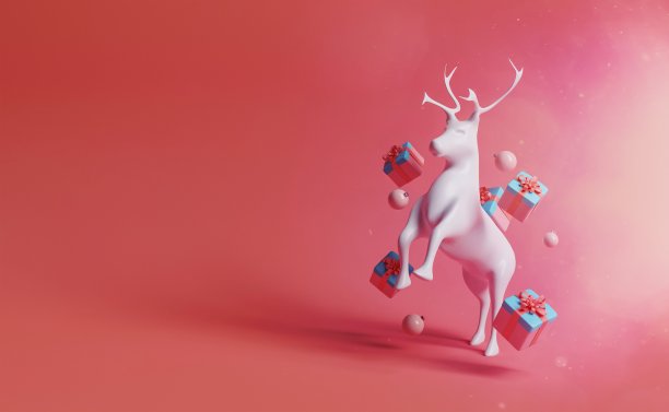 驯鹿带着礼物四处飘浮图片下载