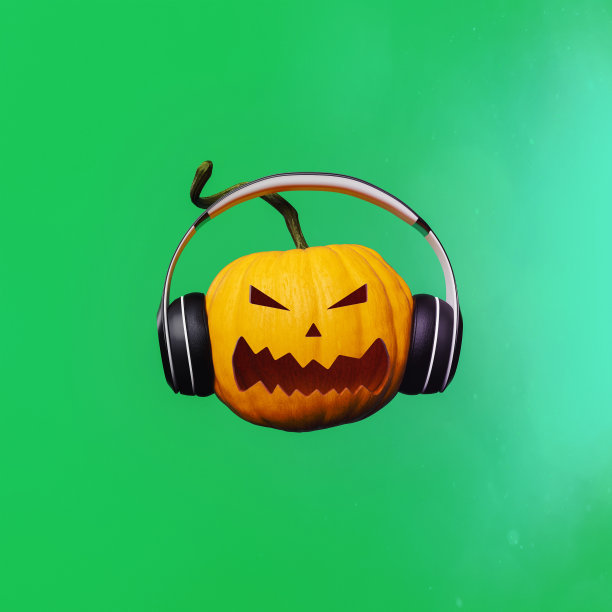 带着耳机的万圣节愤怒南瓜图片下载
