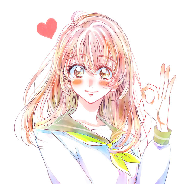 一名穿着水手服的女学生在做“OK”的手势图片下载