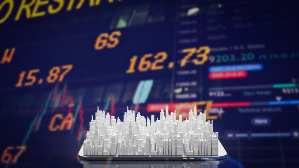 城市在移动上的图表背景为业务概念3d渲染图片下载