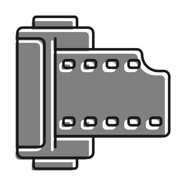 线性填充灰色彩色图标。圆筒与旧35毫米照片胶片。8月19日世界摄影日。简单的黑白矢量图片下载