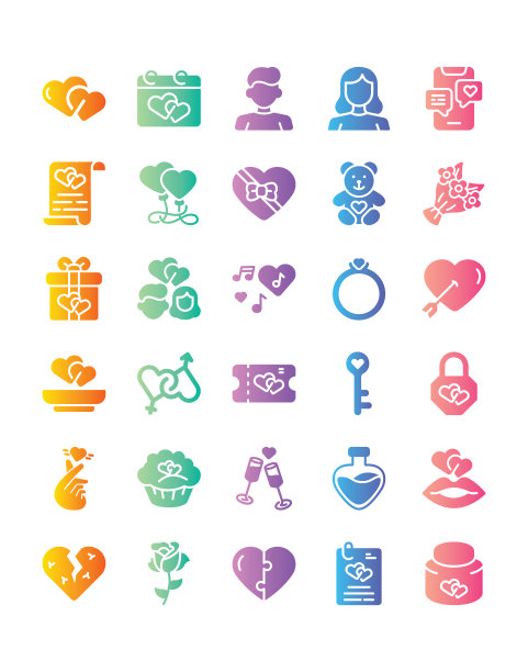 情人节图标设置30孤立的白色背景图片下载