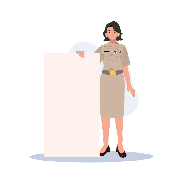 穿着制服的泰国政府女官员。女泰国教师与白板，标语牌。矢量图图片下载