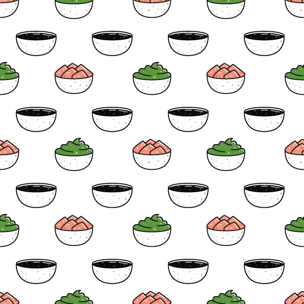 可爱的寿司插画。矢量平面手绘无缝模式图片下载