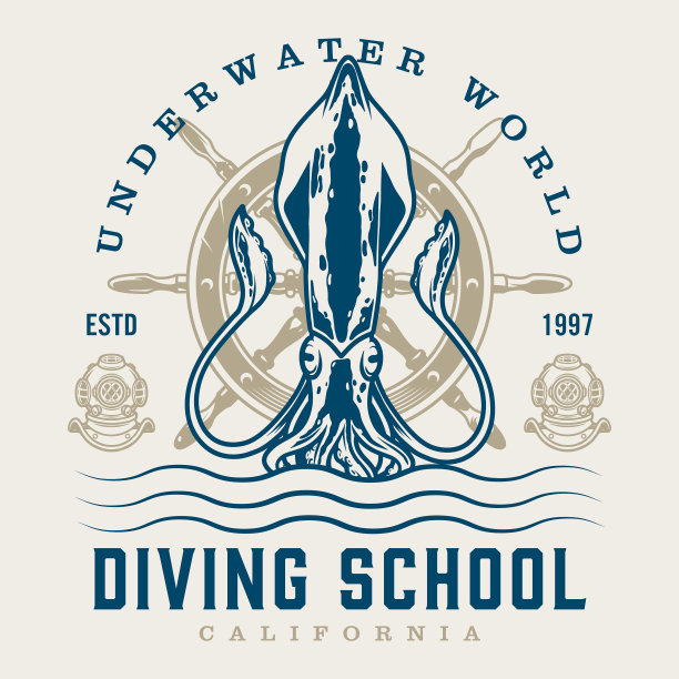 潜水学校的复古标志五颜六色图片下载