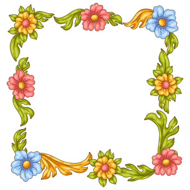 装饰花卉框架在巴洛克风格色彩丰富图片下载