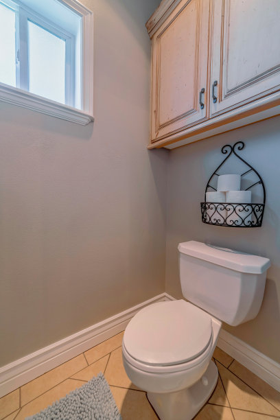 简约的卫生间内部设计，白色带有一个挂柜图片下载