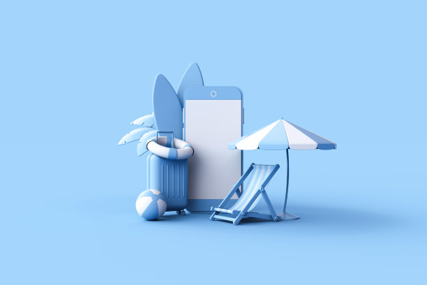 黑屏手机、沙滩伞、沙滩配件。图片下载