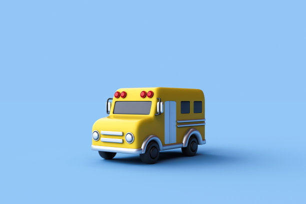 黄色校车的3d渲染，回到学校的概念。图片下载