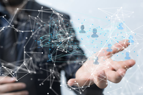 一个模糊背景上的抽象技术组和社会网络连接的3D渲染图片下载