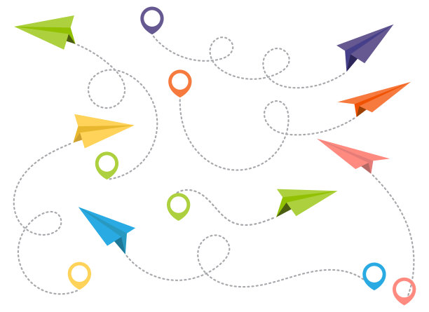 纸飞机与点状痕迹和地图指针销图片下载