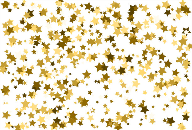 白色背景上随意掉落的金色星星。闪光图案横幅，贺卡，圣诞和新年卡，邀请，明信片，纸包装图片下载