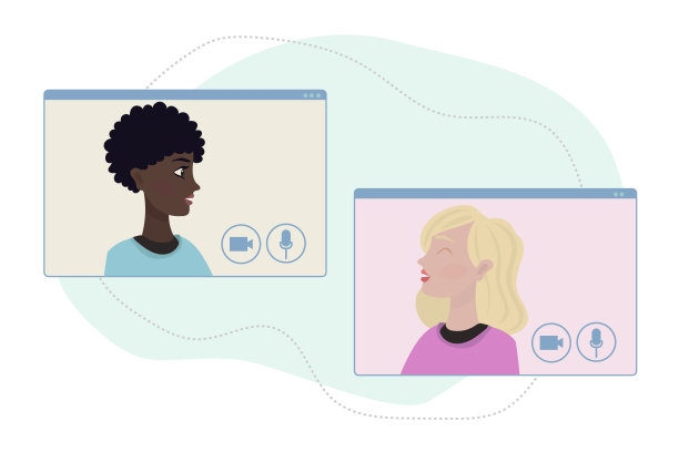 家庭办公的概念。与同事或朋友在线会面，平面卡通风格的插图图片下载