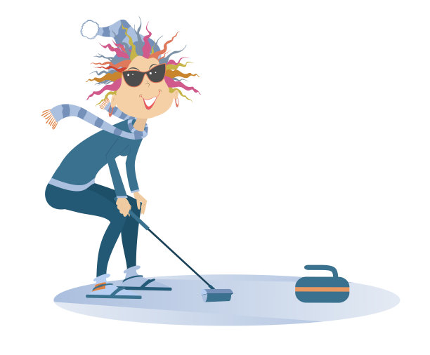 微笑的年轻女子玩冰壶图片下载