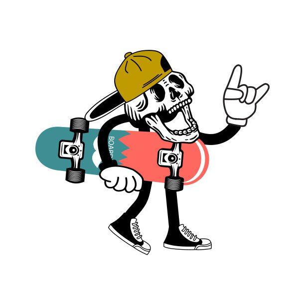 矢量插图卡通人物滑板。矢量设计的服装印花，海报和其他用途。图片下载