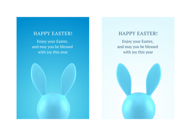 快乐复活节兔子蓝色小玩意3d贺卡集设计模板逼真矢量插图图片下载