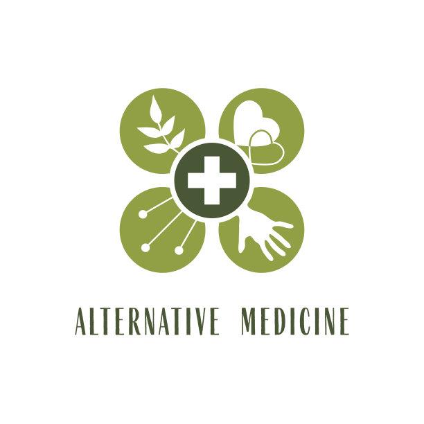 替代医学标志，标志，图标。中药。健康，瑜伽，禅宗概念。平的风格。整体中心，自然疗法，顺势疗法，针灸，阿育吠陀，中医，妇女保健图片下载