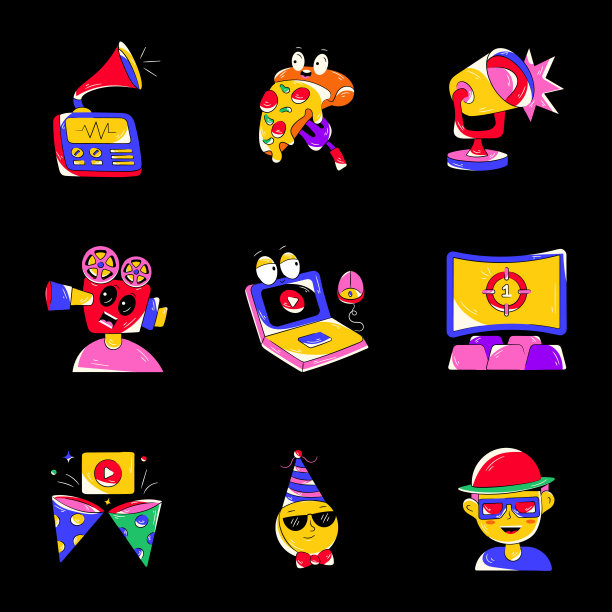 一束可爱的多媒体平面贴纸图片下载