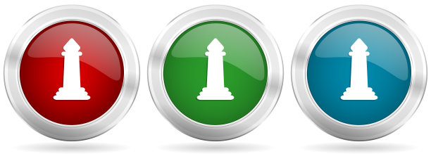 象棋矢量图标集。红色，蓝色和绿色银色金属网按钮铬边框图片下载