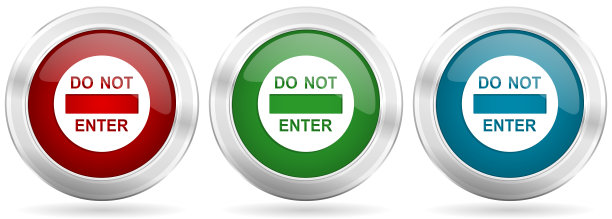 不进入，访问，入口矢量图标设置。红色，蓝色和绿色银色金属网按钮铬边框图片下载