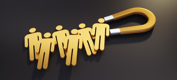 金色3D人图标与磁铁在黑暗的桌子图片下载