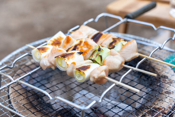 在炭炉上烤烤肉串图片下载