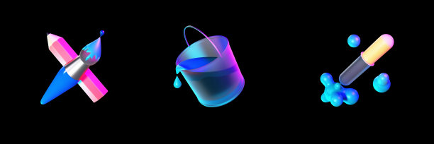 用画笔和铅笔，可以在黑色背景插图和颜色选择器图标上设置图形设计开发的主题3d渲染图片下载