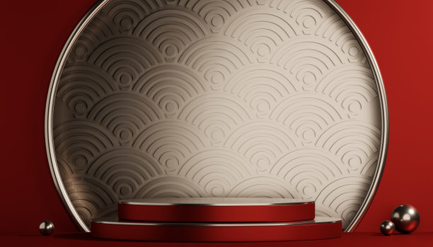 红色讲台展示几何化妆品产品图片下载