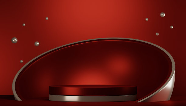 红色讲台展示几何化妆品产品图片下载