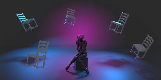 社会问题概念。插图一个美丽的时尚模特坐在立方体在一个时尚的泳装飞行椅。年轻迷人的女人在比基尼。立方体的悬浮。三维渲染图片下载