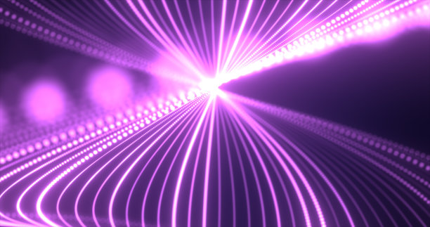 抽象的紫色波从线和点粒子发光旋转未来高科技与模糊效果在黑暗的背景。抽象的背景图片下载