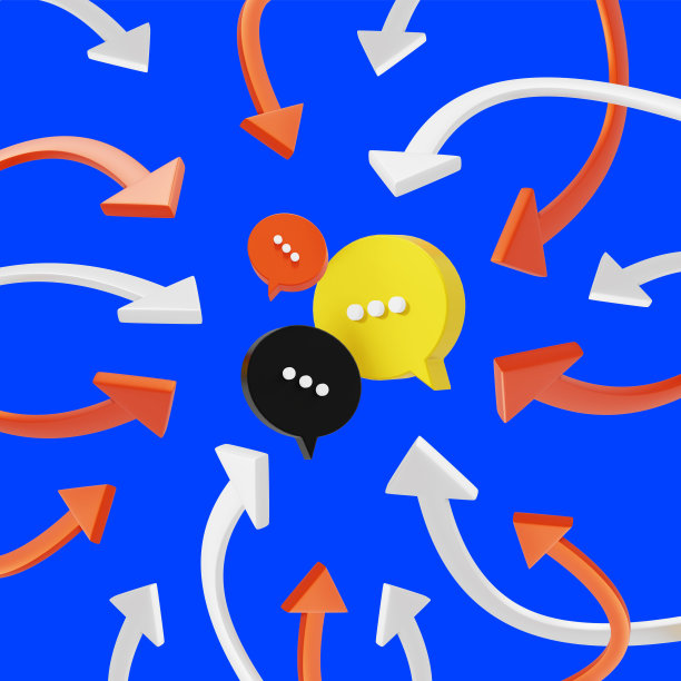 蓝色背景上带有语音气泡和箭头的3d插图。横幅三维设计图片下载