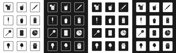 设置烤羊肉串，奶昔，炸香肠图片下载