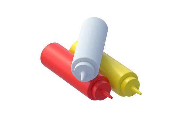 白色背景的快餐酱料瓶。三维渲染图片下载