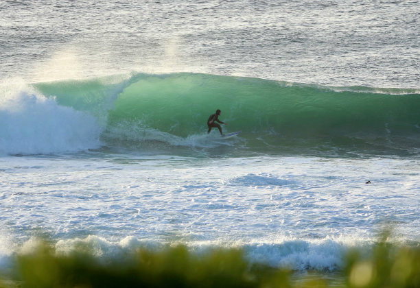 一个人在阳光明媚的日子里冲浪的风景图片下载
