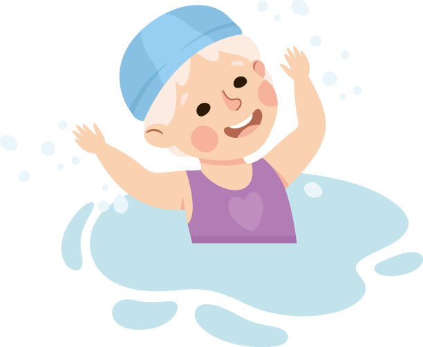 快乐的男孩在游泳池里戴着帽子戏水图片下载