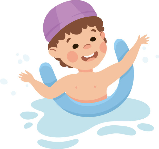 快乐的男孩在游泳池里戴着帽子戏水图片下载