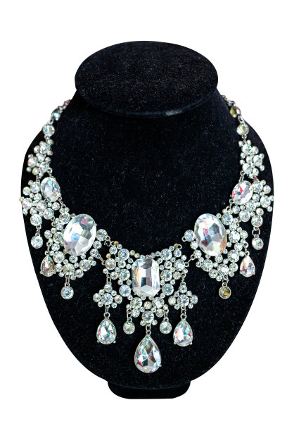 白色背景下，珠宝架上的项链图片下载